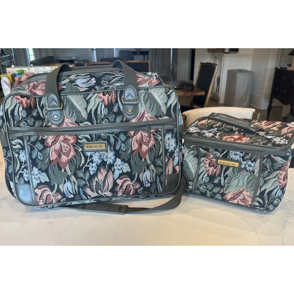 Vintage Jordache Tapestry Luggage Set 2pc Floral Travel Bag Carry On